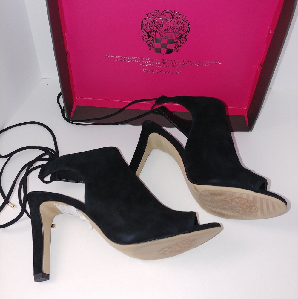 Vince Camuto Black Suede Slingback Heel Peep toe